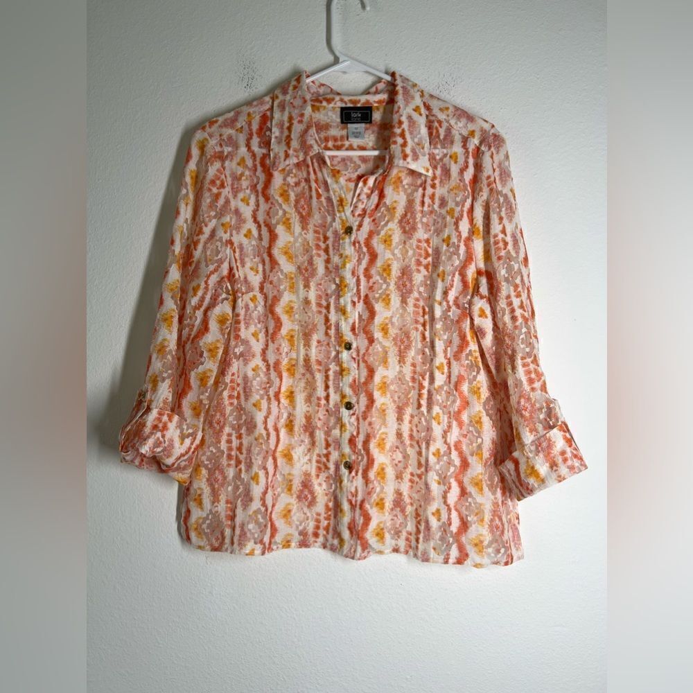 Lark Lane Bohemian Orange/Gold Button Down Shirt Blouse Size 12